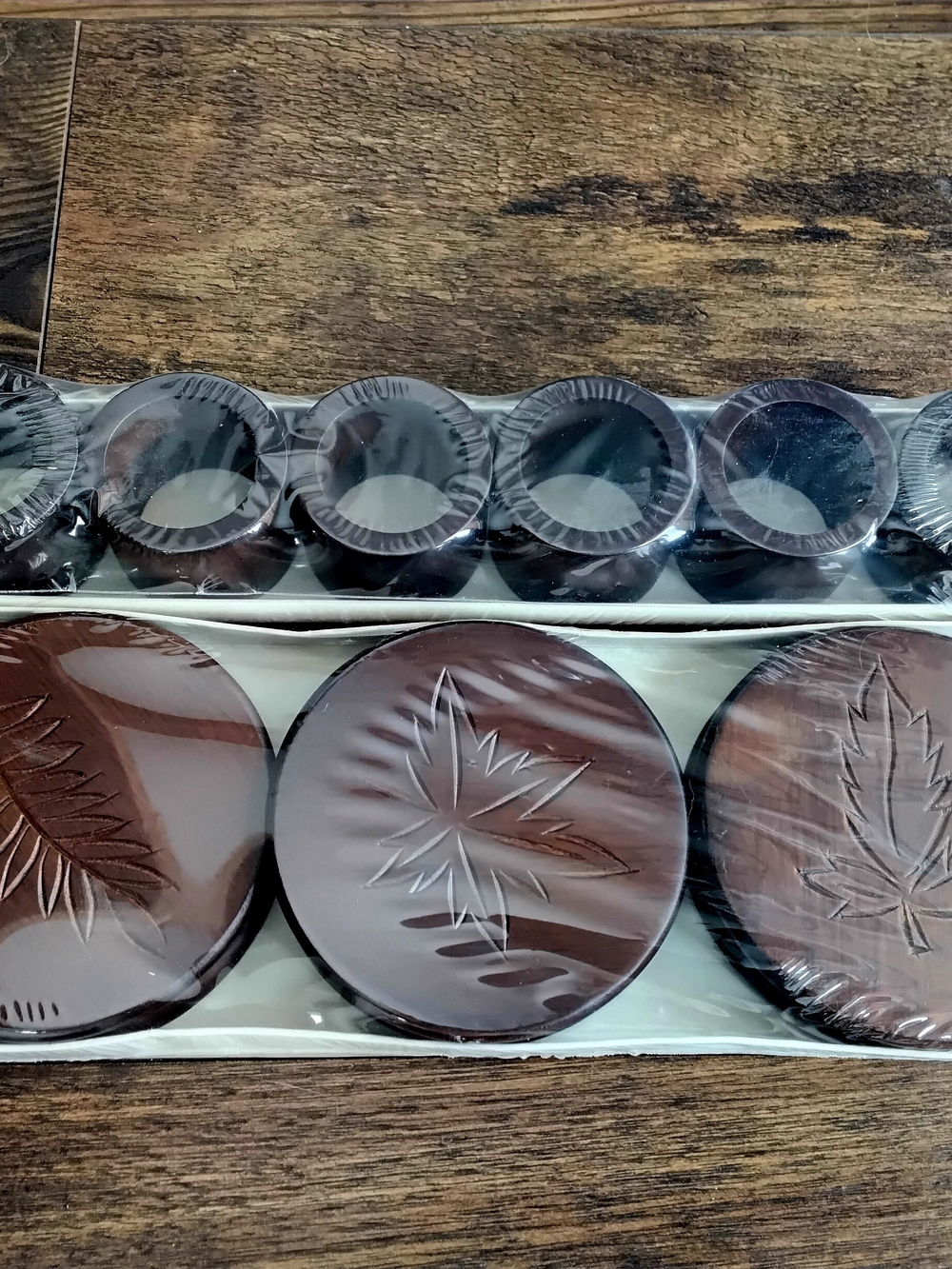 *NEW* Hausenware Set Of 6 Embossed Wood Coasters & 6 Wood Napkin Rings